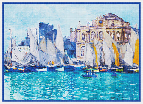 Le Havre Museum inspired by Claude Monet's impressionist painting Counted Cross Stitch Pattern