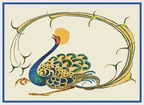 Art Nouveau Peacock By Talwin Morris  Arts and Crafts Style Counted Cross Stitch Pattern