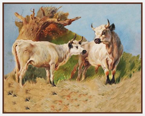 Cows in a Field by Naturalist Archibald Thorburn's Bird Counted Cross Stitch Pattern