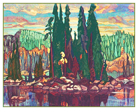 Arthur Lismer Isle of Spruce Trees Canada Landscape Counted Cross Stitch Pattern