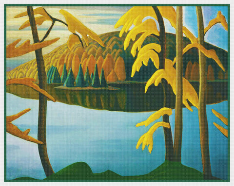 Northern Lake Landscape by Canadian Lawren Harris Counted Cross Stitch Pattern