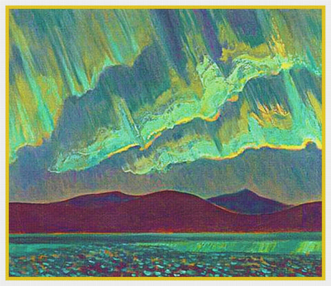 Aurora Borealis-Northern Lights Canadian Landscape Counted Cross Stitch Pattern