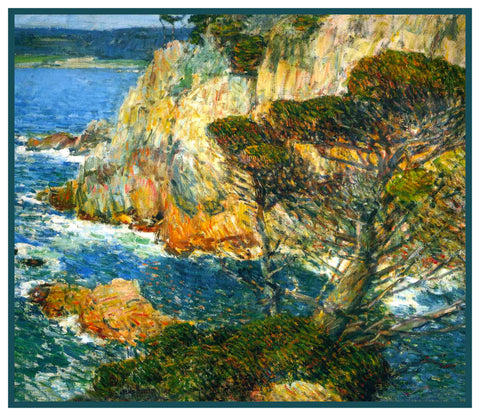 Rocks on Point Lobos Carmel California by American Impressionist Painter Childe Hassam Counted Cross Stitch Pattern