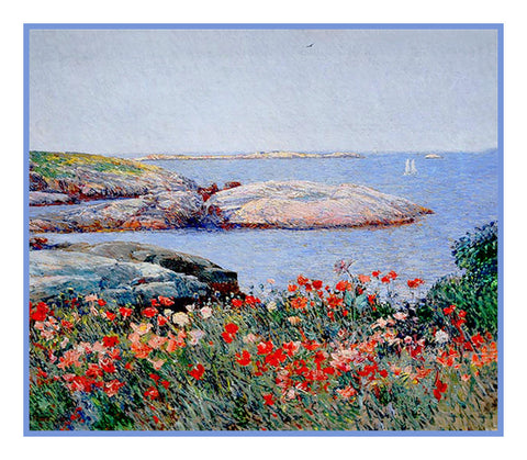 Poppy Flowers in the Garden in the Isle of Shoals by American Impressionist Painter Childe Hassam Counted Cross Stitch Pattern