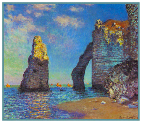 The Cliffs at Etretat inspired by Claude Monet's impressionist painting Counted Cross Stitch Pattern