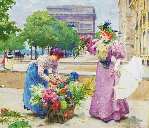 Parisian Flower Seller #11 by Louis Marie De Schryver Counted Cross Stitch Pattern