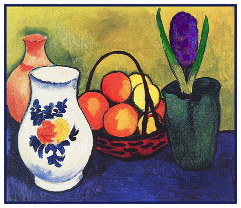 Still Life Fruit Hyacinth Flower and Jug by Expressionist Artist August Macke Counted Cross Stitch Pattern
