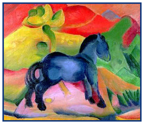 The Small Blue Pony Horse by Modern Artist Franz Marc Counted Cross Stitch Pattern