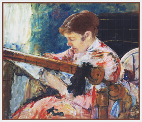 Sister Lydia Embroidering by American impressionist artist Mary Cassatt Counted Cross Stitch Pattern