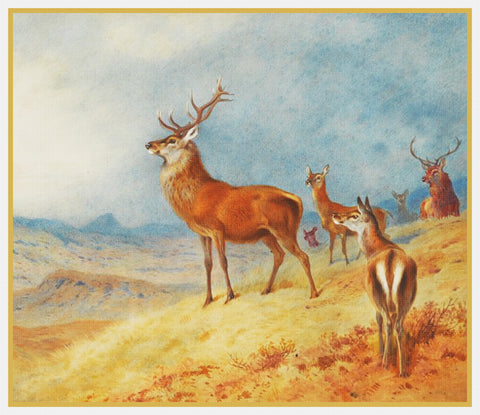 Archibald Thorburn Red Deer in Highlands Counted Cross Stitch Pattern