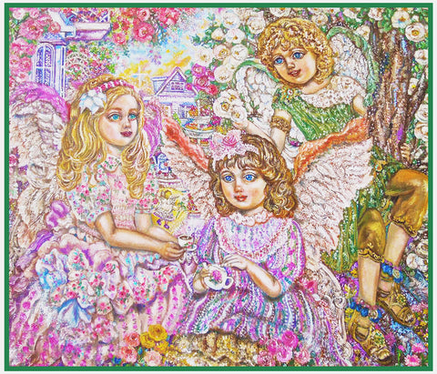A Tea Party of Angels inpsired by Yumi Sugai Counted Cross Stitch Pattern DIGITAL DOWNLOAD