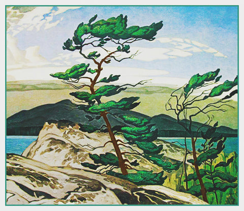 AJ Casson White Jack Pine Tree Ontario Canada Landscape Counted Cross Stitch Pattern DIGITAL DOWNLOAD