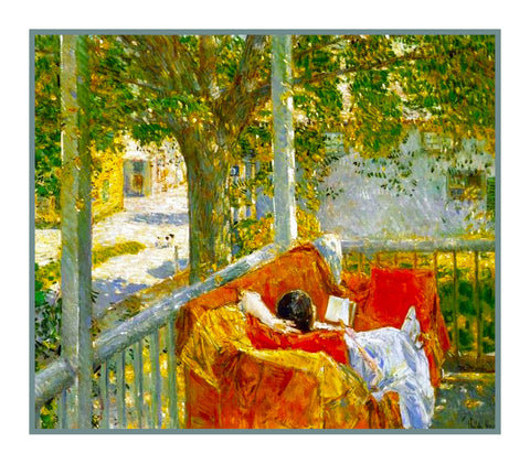 A Summer Nap on Porch in Hamptons by American Impressionist Painter Childe Hassam Counted Cross Stitch Pattern