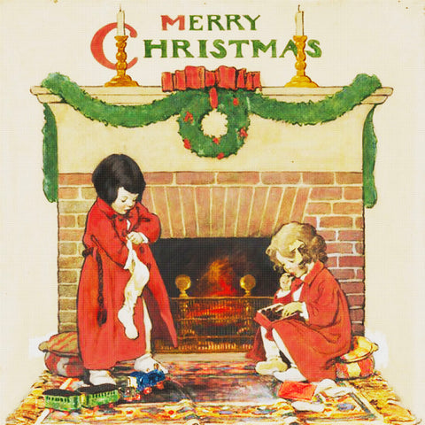 Girls Opening Stockings at Christmas By Jessie Willcox Smith Counted Cross Stitch Pattern