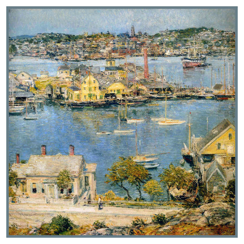 Harbor at Gloucester Massachusetts Seascape by American Impressionist Painter Childe Hassam Counted Cross Stitch Pattern