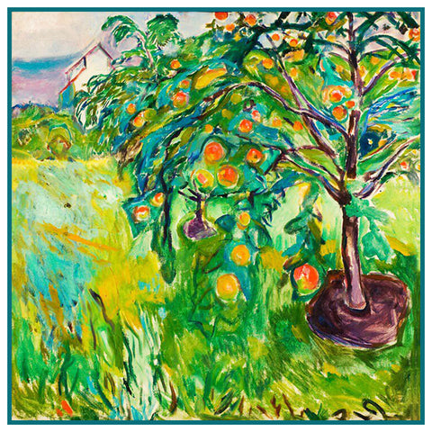 Apple Tree by the Studio Landscape by Symbolist Artist Edvard Munch Counted Cross Stitch Pattern