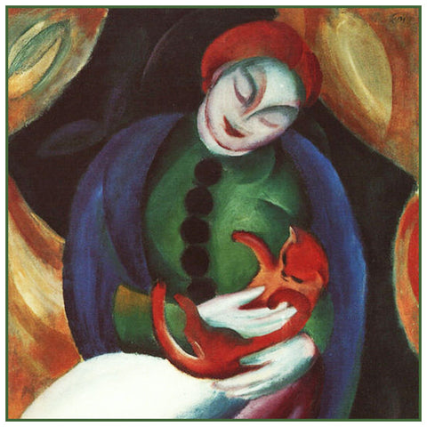 Woman Holding a Kitty Cat by Expressionist Artist Franz Marc Counted Cross Stitch Pattern DIGITAL DOWNLOAD