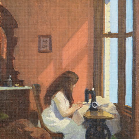 Girl at Sewing Machine Detail by American Edward Hopper Counted Cross Stitch Pattern