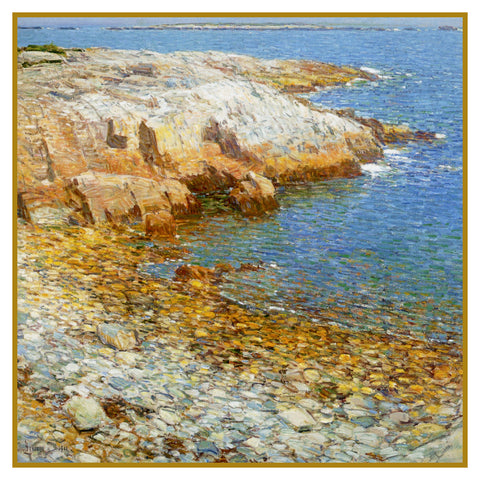Beach at Broad Cove in Isle of Shoals by American Impressionist Painter Childe Hassam Counted Cross Stitch Pattern