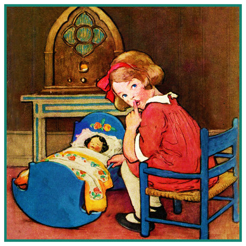 Young Girl Rocking Baby Doll By Jessie Willcox Smith Counted Cross Stitch Pattern