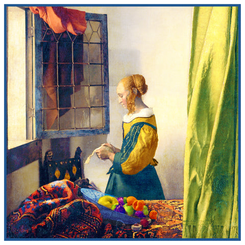 Girl Reading Letter by a Window by Johannes Vermeer Counted Cross Stitch Pattern
