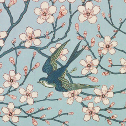 Swallow on Peach Blossoms Detail by Arts and Crafts Artist Walter Crane Counted Cross Stitch Pattern