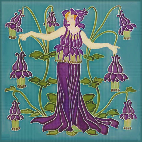 Columbine Flower Fairy from Flora's Retinue by Arts and Crafts Artist Walter Crane Counted Cross Stitch Pattern