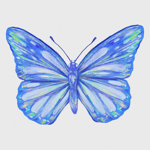 Watercolor Blues Butterfly in Flight Counted Cross Stitch Pattern