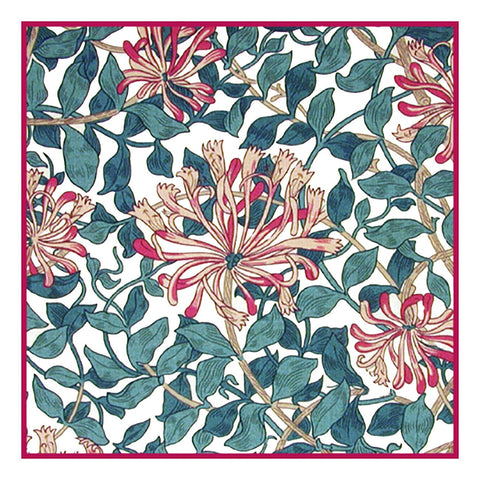 Honeysuckle Design in Pinks and Greens by William Morris Design Counted Cross Stitch Pattern DIGITAL DOWNLOAD