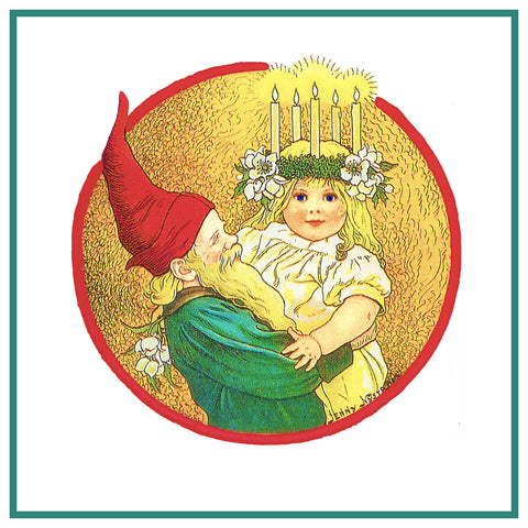 Elf and Baby at a Santa Lucia Festival Jenny Nystrom Holiday Christmas Counted Cross Stitch Pattern