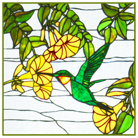 Hummingbird Flower detail inspired by Louis Comfort Tiffany  Counted Cross Stitch Pattern