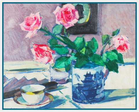 Pink Roses Still Life by Francis Campbell Boileau Cadell Counted Cross Stitch Pattern