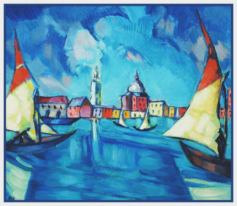 Sailboats in Venice Landscape Artist Konrad Magi Counted Cross Stitch Pattern