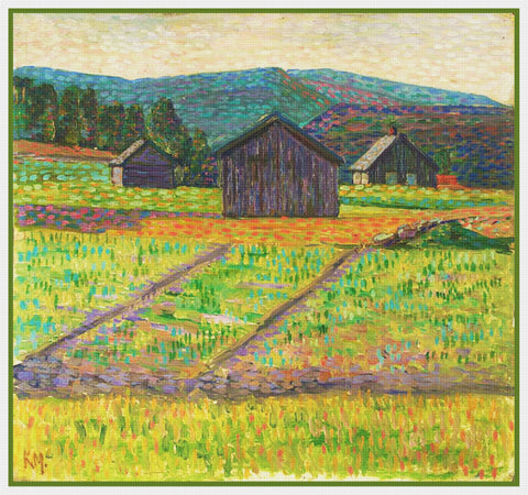 A Farm Landscape by Artist Konrad Magi Counted Cross Stitch Pattern