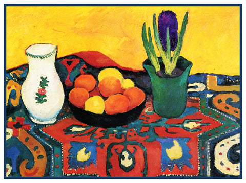 Hyacith Plant Fruit on a Colorful Carpet Still Life by Expressionist Artist August Macke Counted Cross Stitch Pattern