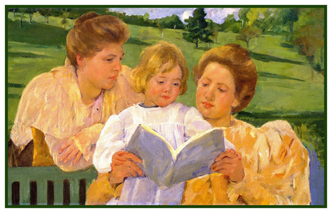 A Family Reading Lesson by American impressionist artist Mary Cassatt Counted Cross Stitch Pattern