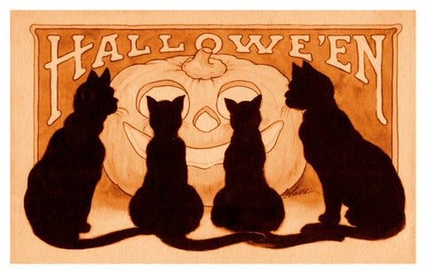 Vintage Halloween Black Cats and a Carved Pumpkin Counted Cross Stitch Pattern