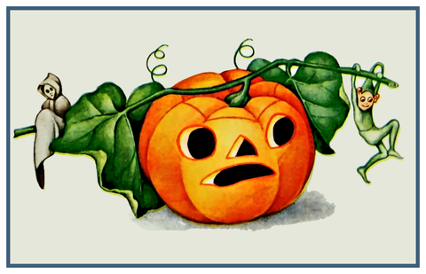 Vintage Halloween Pumpkins and Gremlins Counted Cross Stitch Pattern