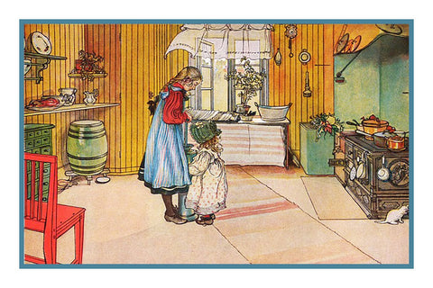 In the Kitchen by Swedish Artist Carl Larsson Counted Cross Stitch Pattern DIGITAL DOWNLOAD