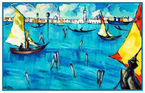Boating in Venice Landscape by Artist Konrad Magi Counted Cross Stitch Pattern