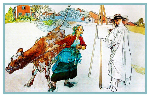 Carl Larsson Painting Work on Farm Counted Cross Stitch Chart Pattern