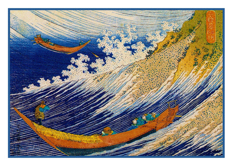 Choshi Boats in the Waves by Japanese artist Katsushika Hokusai Counted Cross Stitch Pattern DIGITAL DOWNLOAD