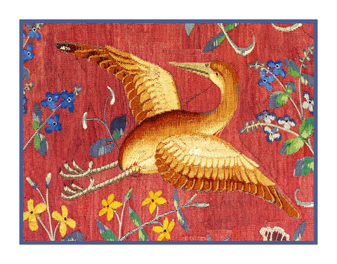 Bird Crane Detail from the Lady and The Unicorn Tapestries Counted Cross Stitch Pattern DIGITAL DOWNLOAD