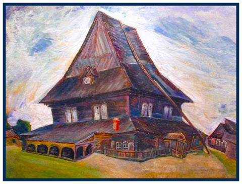 The Village Synagogue by Russian Artist  Issachar Ber Ryback's Counted Cross Stitch Pattern