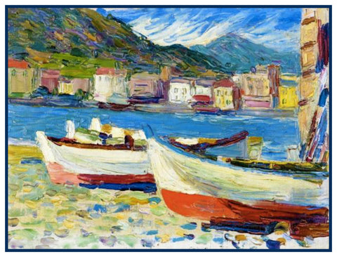 Boats in Italy by Artist Wassily Kandinsky Counted Cross Stitch Pattern
