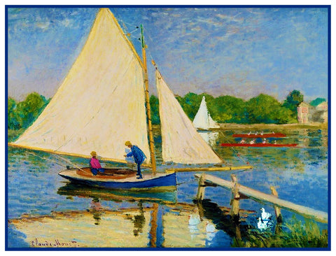 Boaters in Argenteuil inspired by Claude Monet's Impressionist Painting Counted Cross Stitch Pattern DIGITAL DOWNLOAD - Simplified