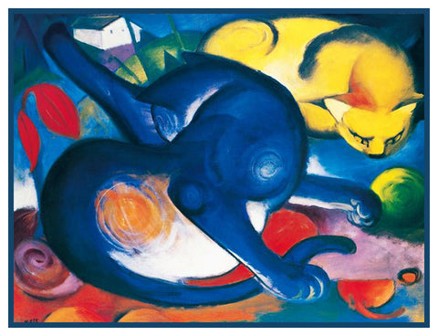 2 Vivid Cats by Expressionist Artist Franz Marc Counted Cross Stitch Pattern