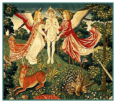 Angels and St Stephen Detail From St Etienne Medieval Tapestry Counted Cross Stitch Pattern