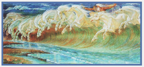 Neptune's Horses Runner by Arts and Crafts Artist Walter Crane Counted Cross Stitch Pattern DIGITAL DOWNLOAD