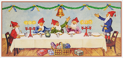 Tomte Gnomes Holiday Dinner by Swedish Artist Jenny Nystrom Counted Cross Stitch Pattern